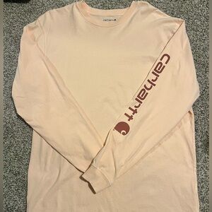 Carhartt Large TALL Long Sleeve Shirt Peach Salmon Sleeve Logo